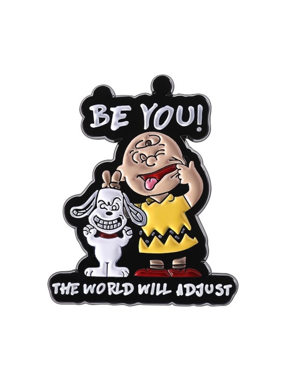 Be You The World Will Adjust Cartoon Boy and Dog Enamel Pin